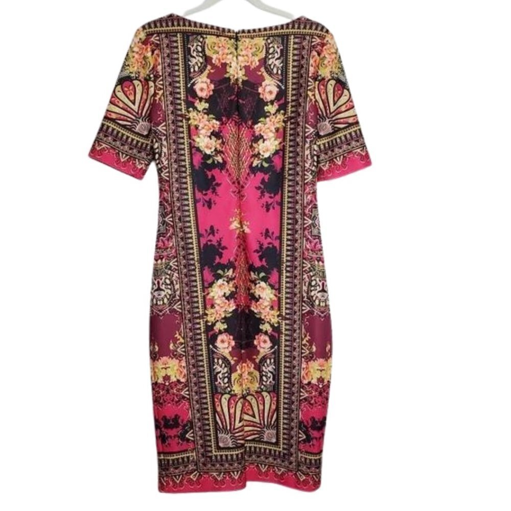 ECI Pink Paisley Printed Scuba Fitted Midi Dress Size Medium Like New - Picture 4 of 5